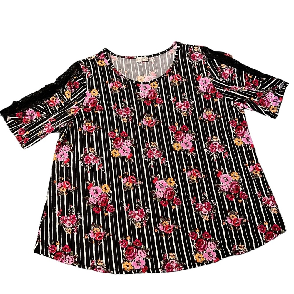 Gemstone - Womens Floral Top w/ Lace Ruffle Sleeves Sz 3X